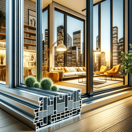 Infisso in alluminio a taglio termico mostrando dettagli di isolamento e design